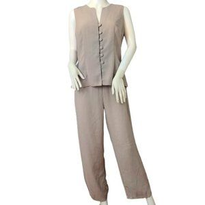 Vintage Rampage Khaki-Grey Vest Blouse and Pants Suit Set